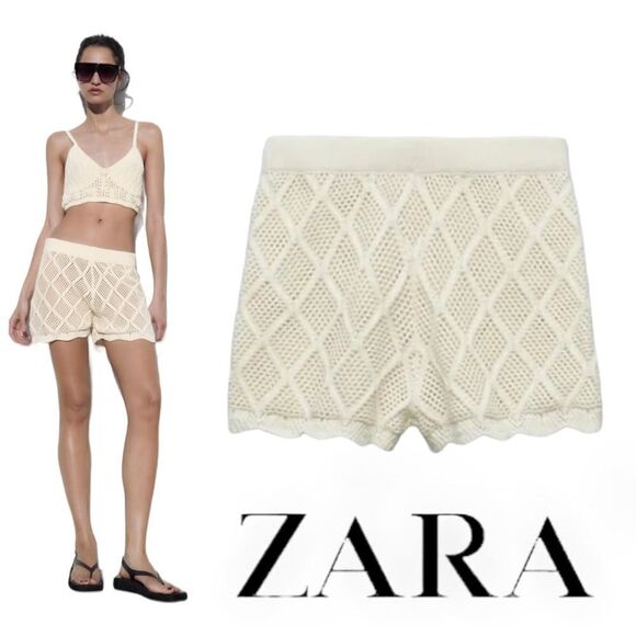 ZARA | Ecru | CHENILLE SHORTS - Picture 1 of 10
